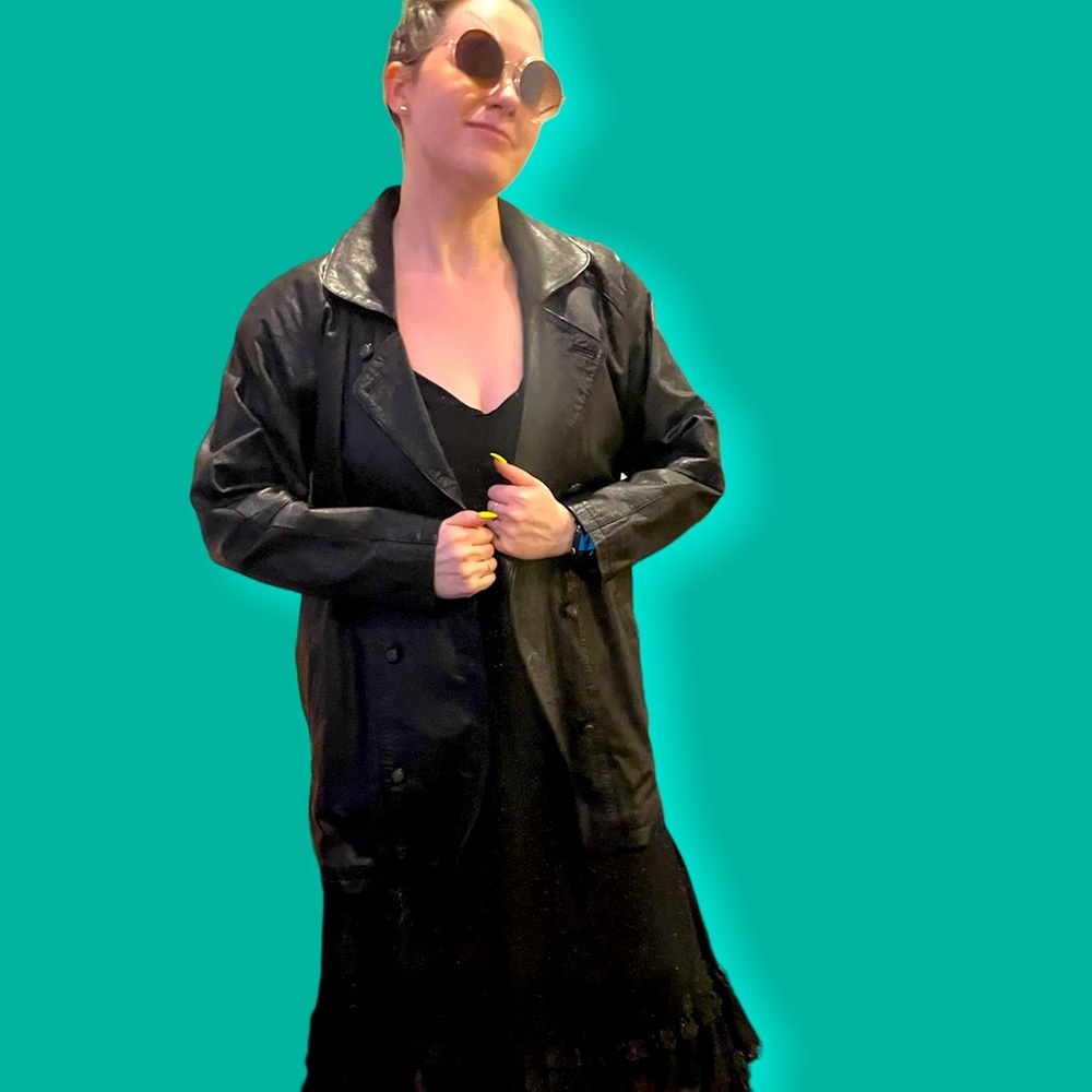 Vintage longline leather coat :) super trendy and can be dressed up or down!!!
